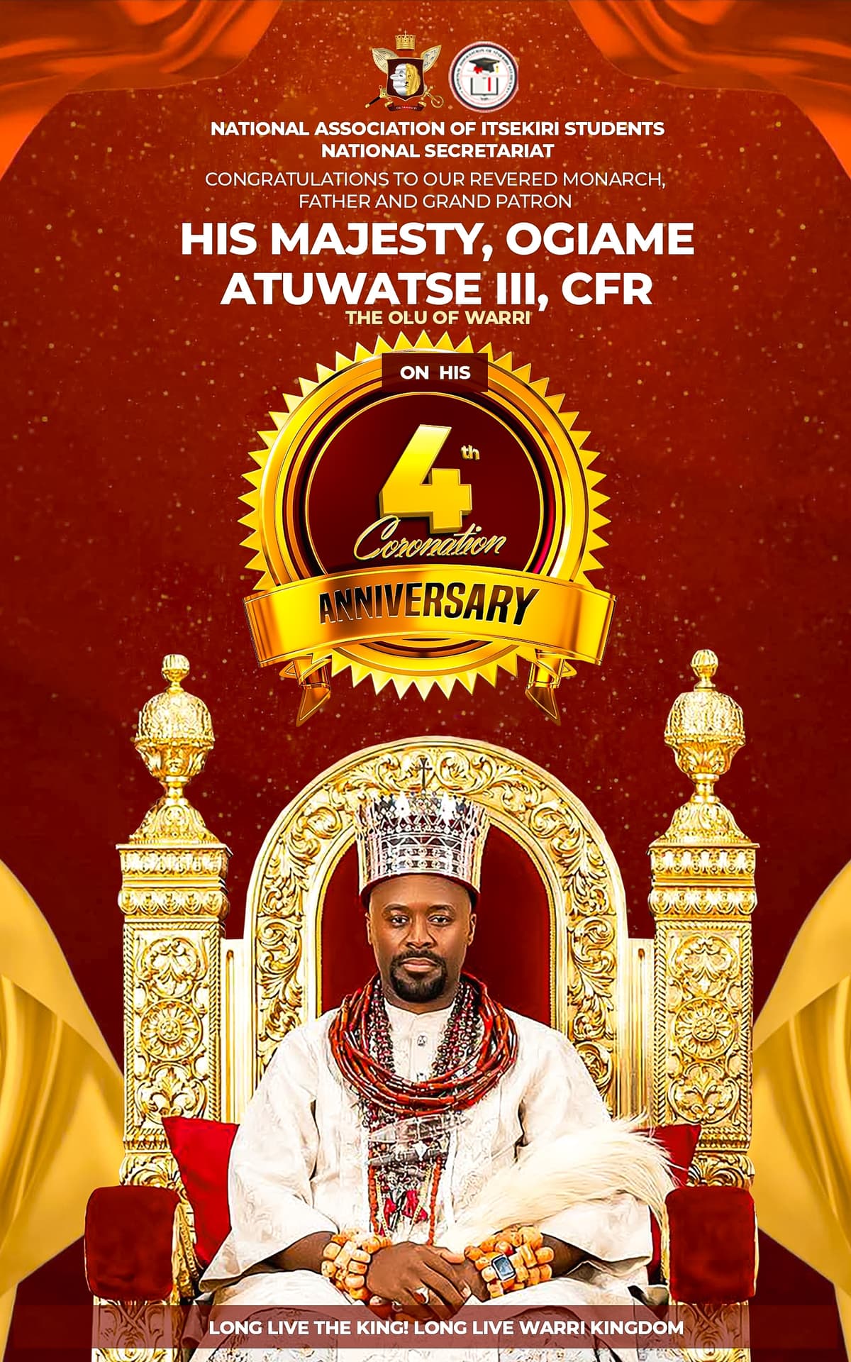 nais celebrates the olu of warri on his 4th year anniversary